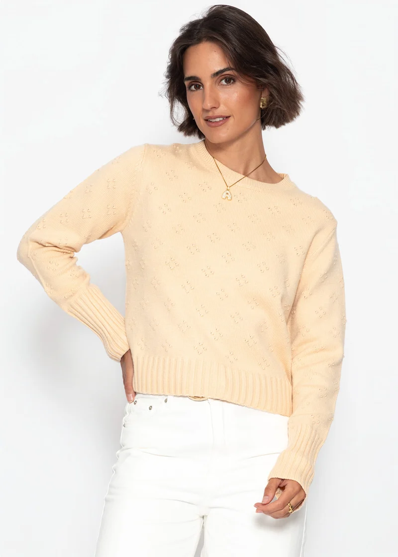 Feinstrickpullover mit Strukturmuster - gelb