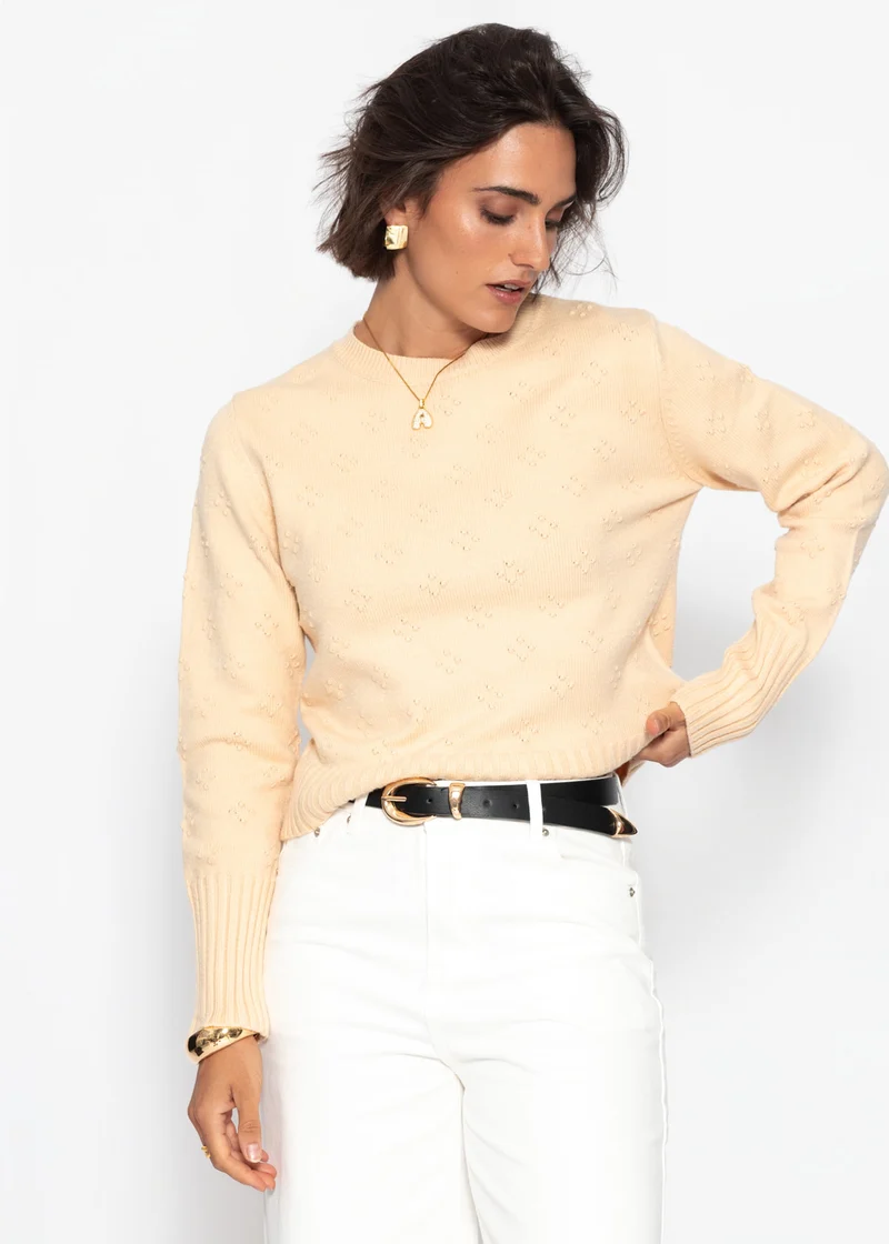 Feinstrickpullover mit Strukturmuster - gelb