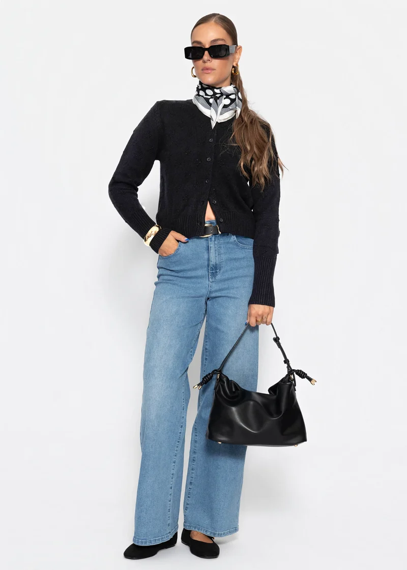 Feinstrickjacke mit Strukturmuster - schwarz
