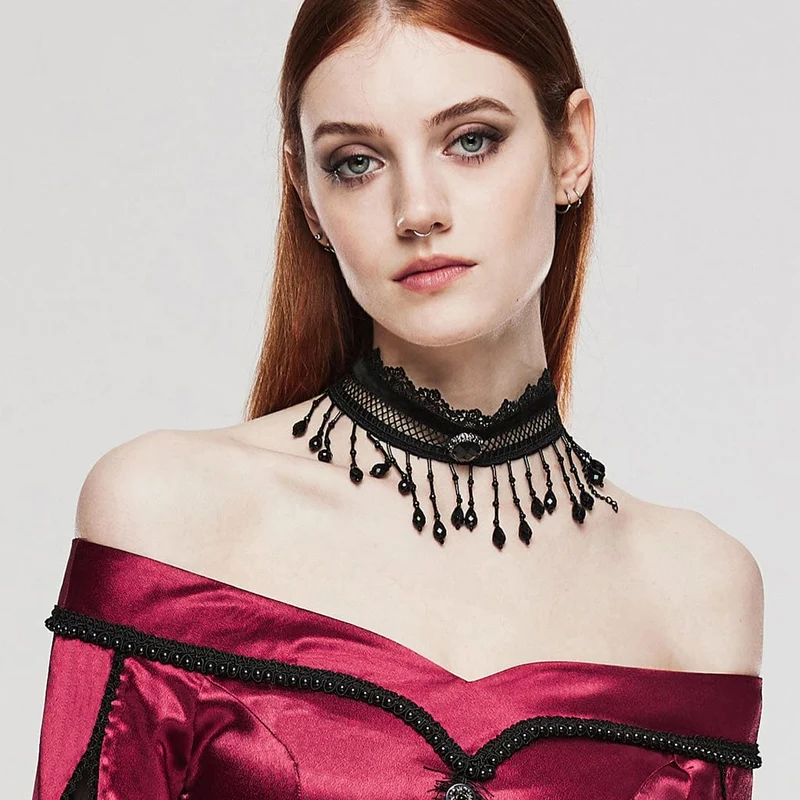 Gotischer Perlen-Spitzen-Choker für Damen