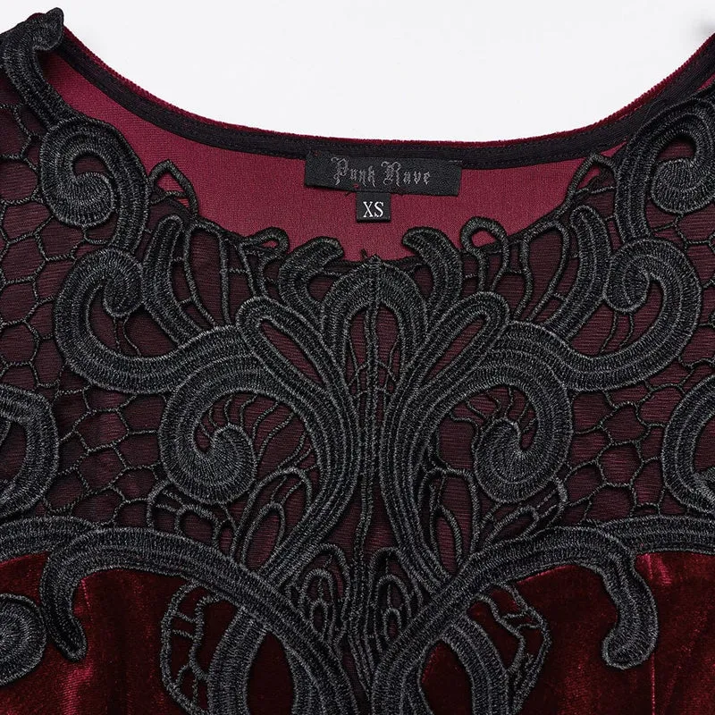 Gothic-Abendkleid mit Spitzeneinsatz, Samt, Meerjungfrauenschnitt, rot