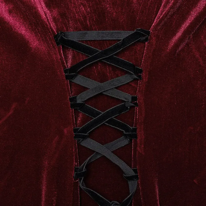 Gothic-Abendkleid mit Spitzeneinsatz, Samt, Meerjungfrauenschnitt, rot
