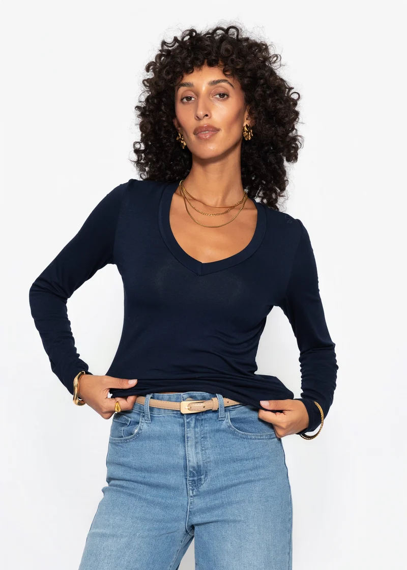 Langarmshirt mit V-Ausschnitt - dunkelblau