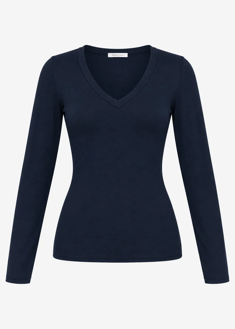 Langarmshirt mit V-Ausschnitt - dunkelblau