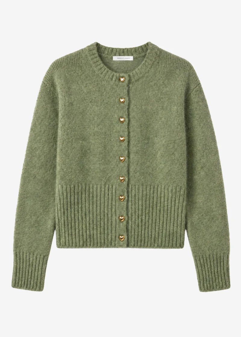 Strickjacke mit Herzknöpfen - khaki