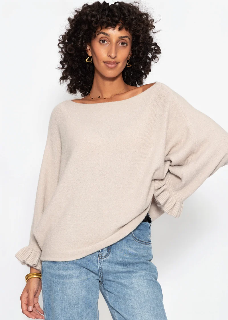 Oversize Pullover mit U-Boot Ausschnitt - beige