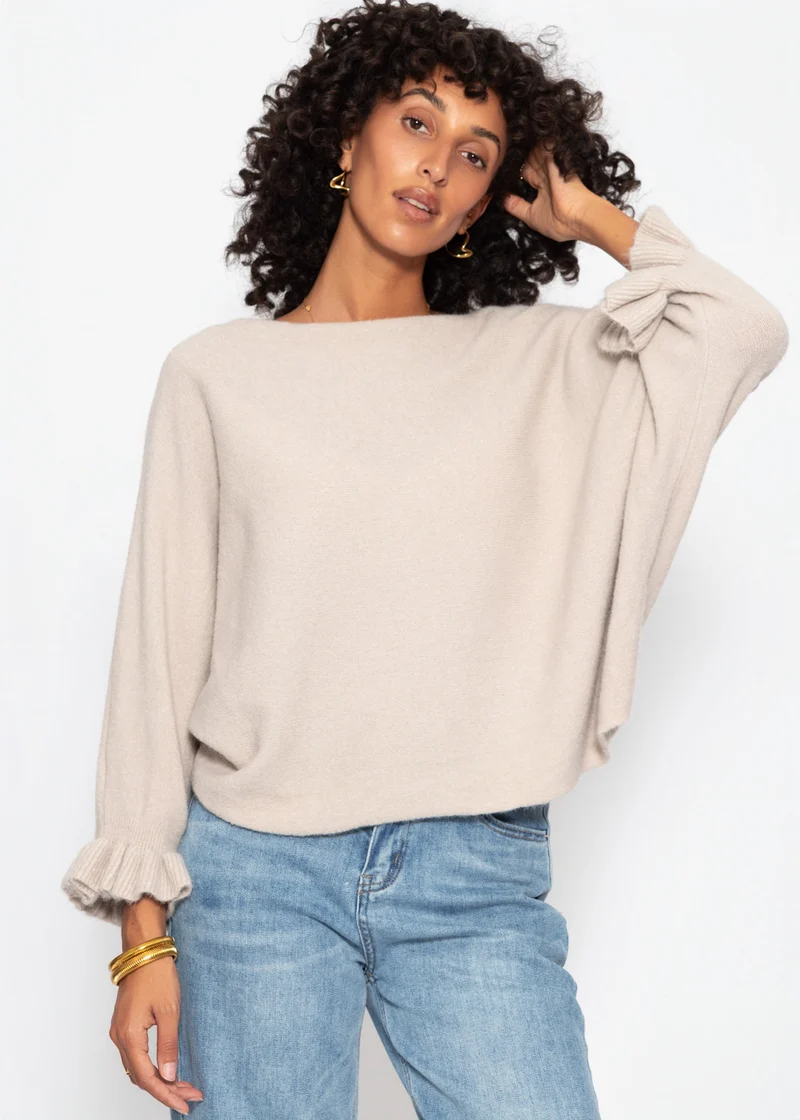Oversize Pullover mit U-Boot Ausschnitt - beige