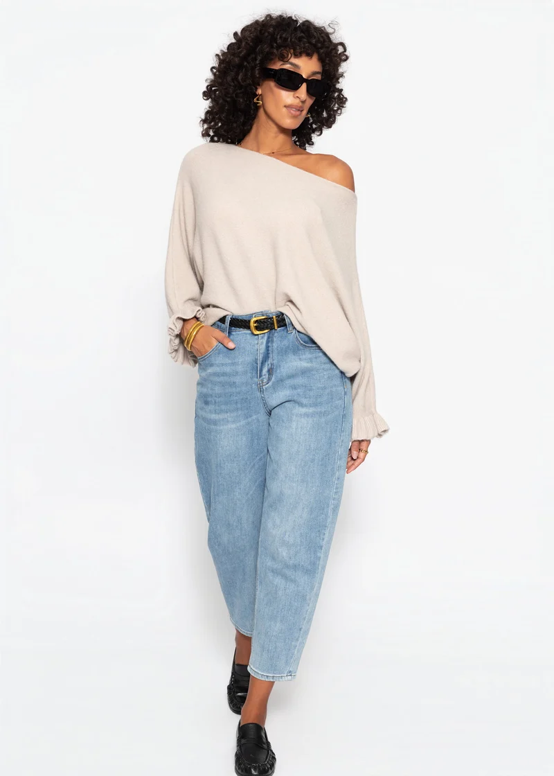 Oversize Pullover mit U-Boot Ausschnitt - beige