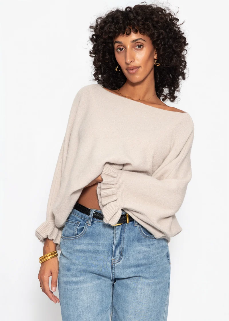 Oversize Pullover mit U-Boot Ausschnitt - beige