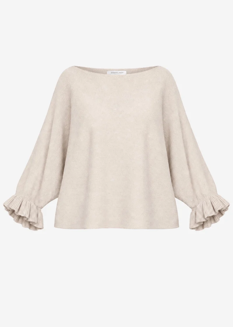 Oversize Pullover mit U-Boot Ausschnitt - beige