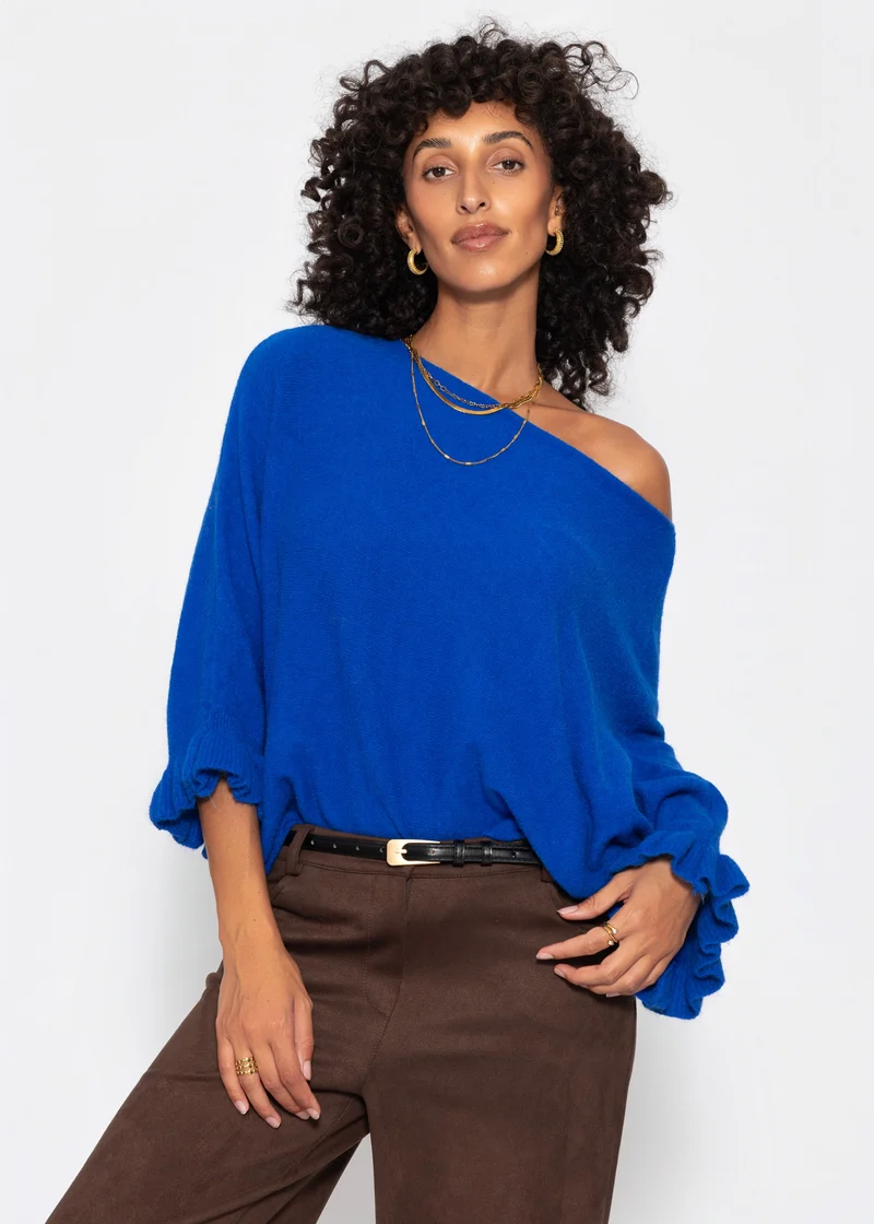Oversize Pullover mit U-Boot Ausschnitt - kobaltblau