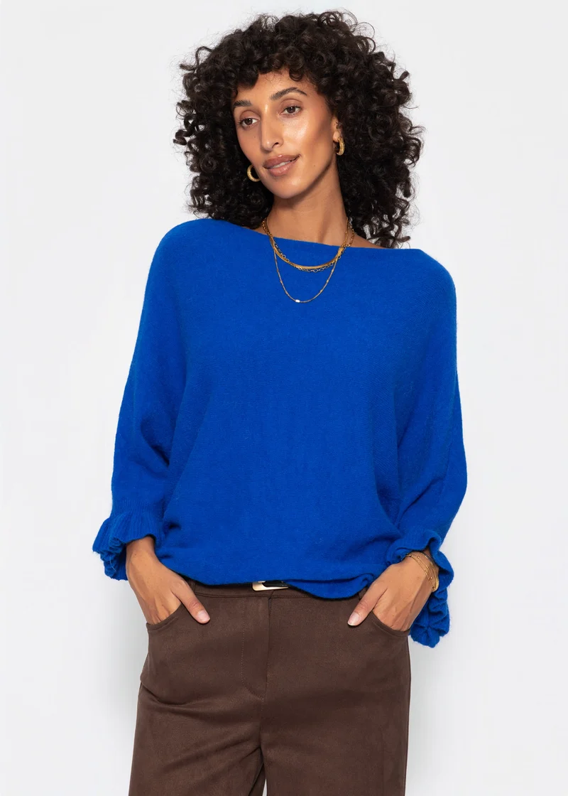Oversize Pullover mit U-Boot Ausschnitt - kobaltblau