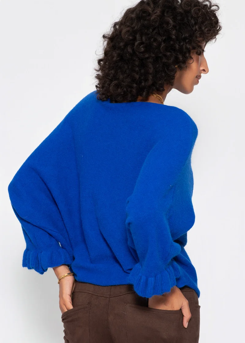 Oversize Pullover mit U-Boot Ausschnitt - kobaltblau