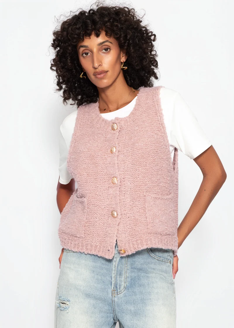 Bouclé-Weste mit Taschen - altrosa