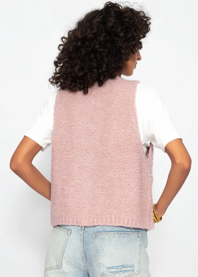 Bouclé-Weste mit Taschen - altrosa
