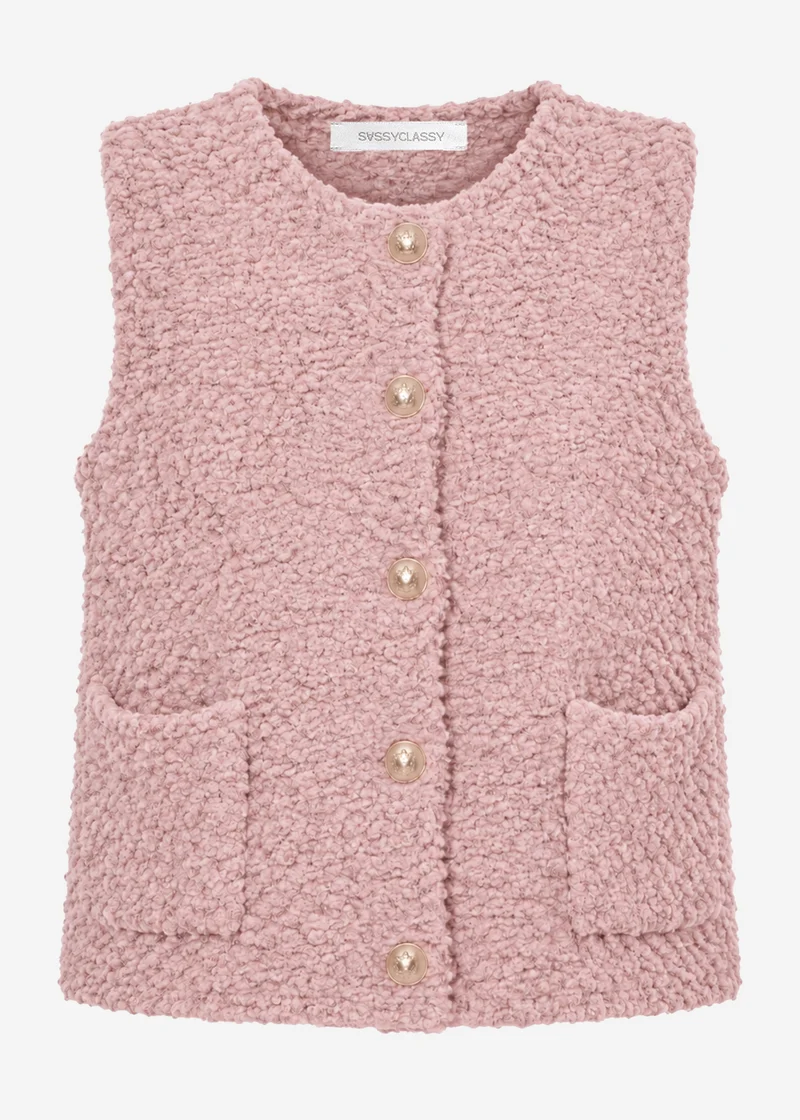 Bouclé-Weste mit Taschen - altrosa