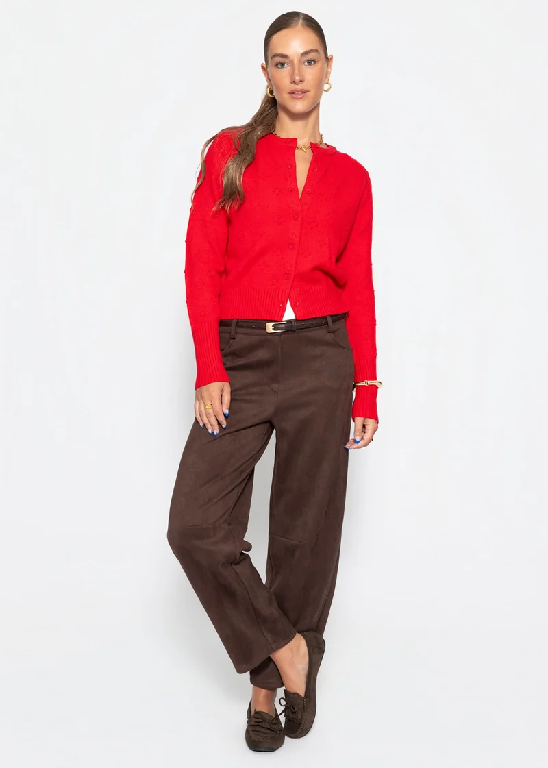 Feinstrickjacke mit Strukturmuster - rot