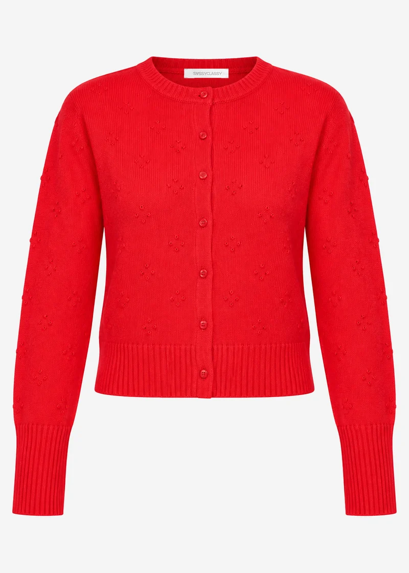 Feinstrickjacke mit Strukturmuster - rot