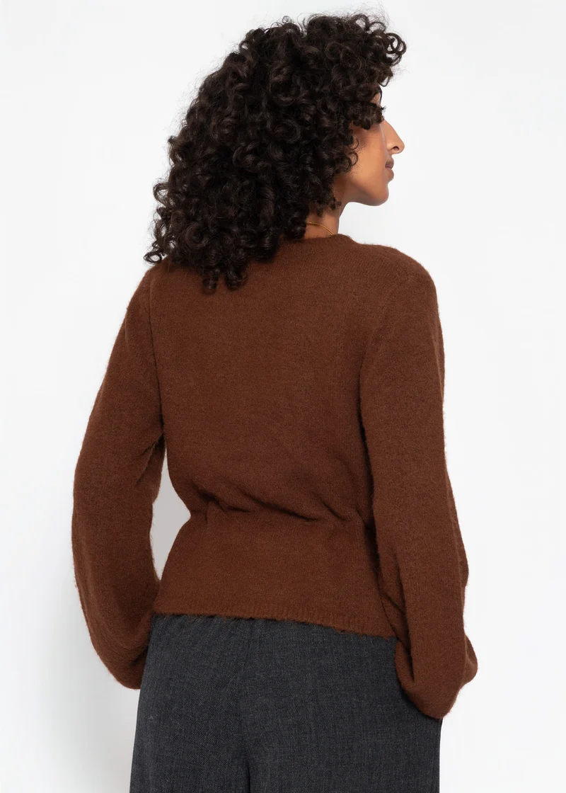 Strickjacke mit verstellbarem Kordelzug - braun