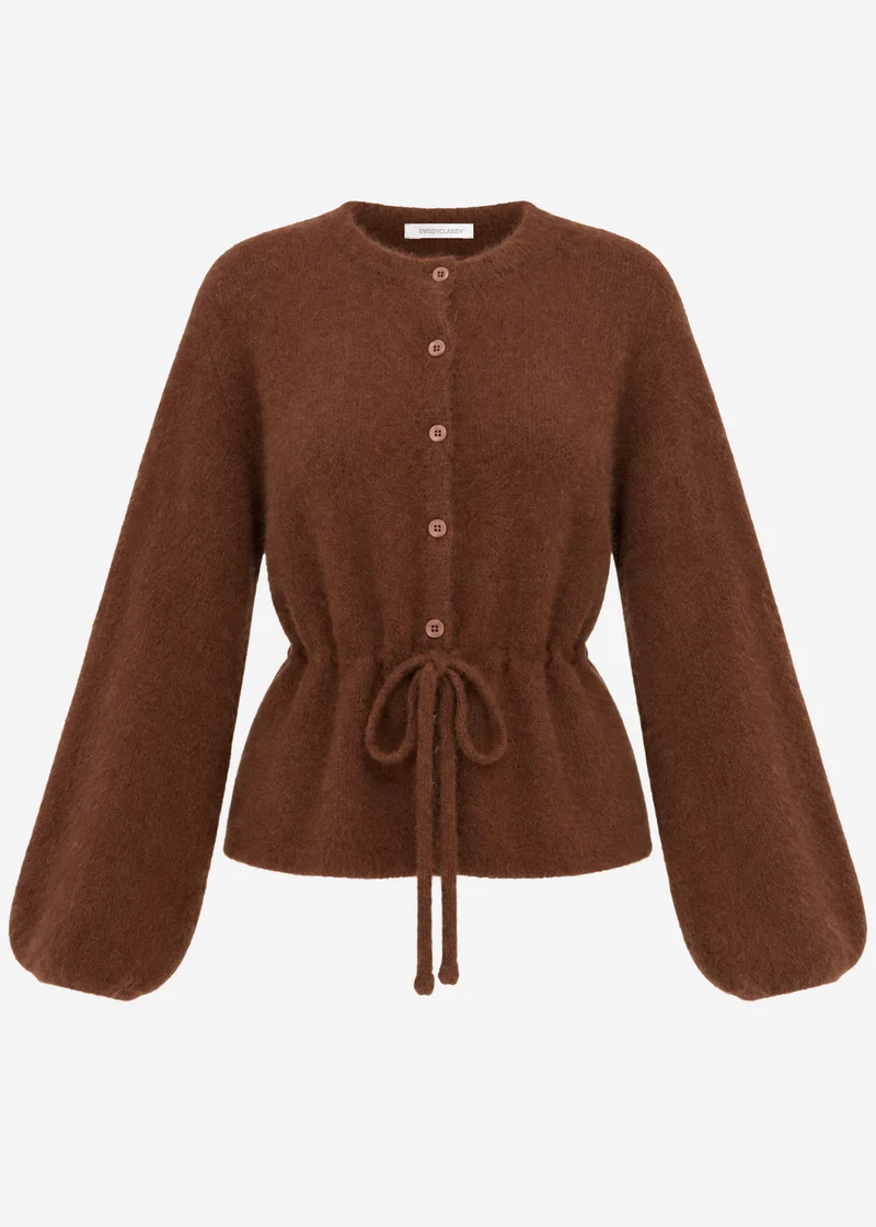 Strickjacke mit verstellbarem Kordelzug - braun