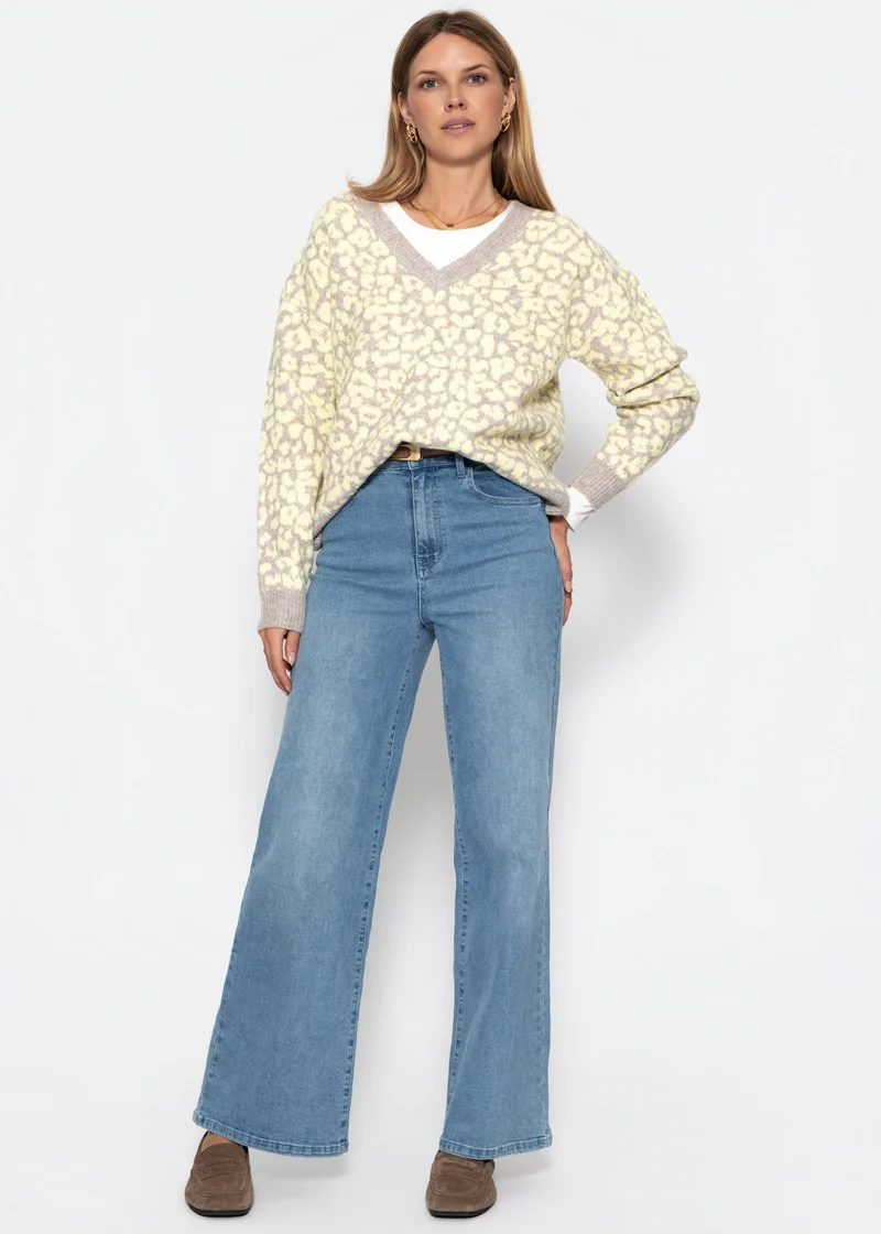 Strickpullover mit Leopardenmuster - beige-gelb