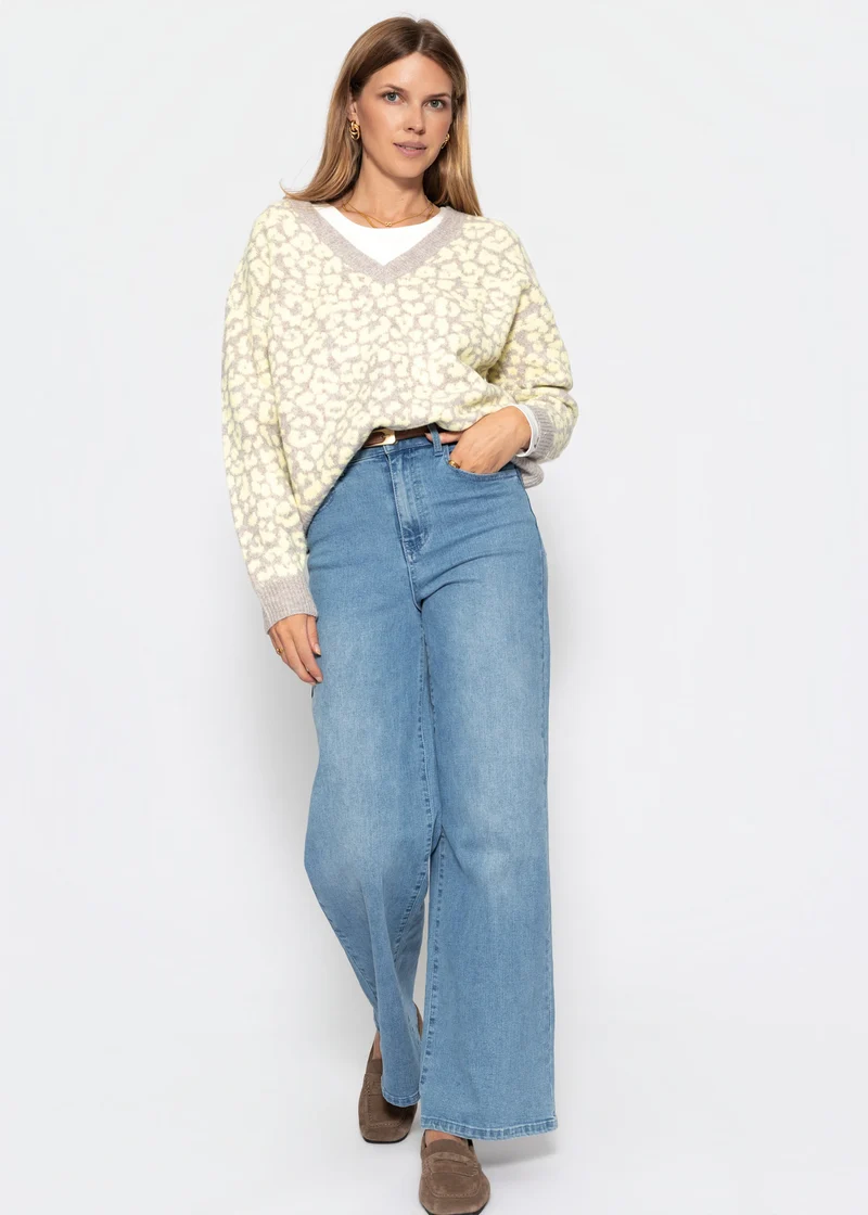 Strickpullover mit Leopardenmuster - beige-gelb