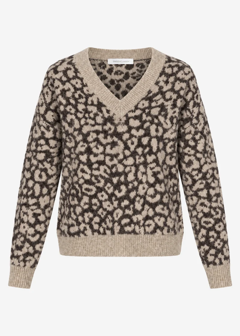 Strickpullover mit Leopardenmuster - braun-taupe