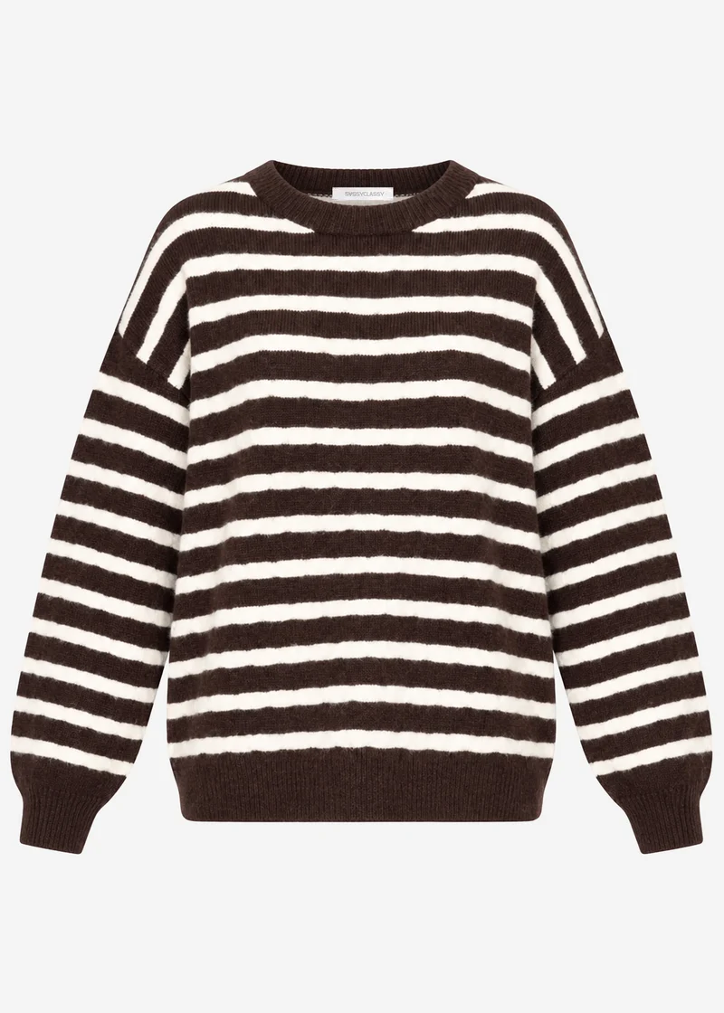 Strickpullover mit Streifen-Design - braun-offwhite