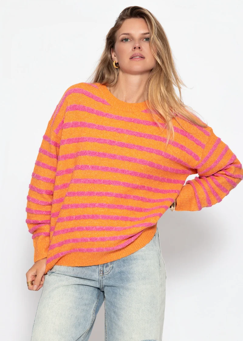 Strickpullover mit Streifen-Design - pink-orange
