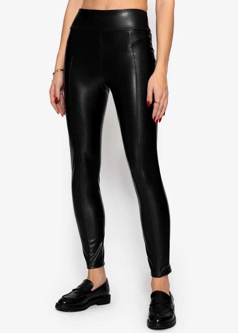High-Rise Thermo Kunstleder Leggings mit Nähten - schwarz