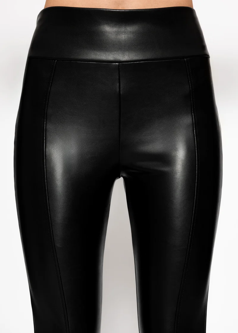 High-Rise Thermo Kunstleder Leggings mit Nähten - schwarz