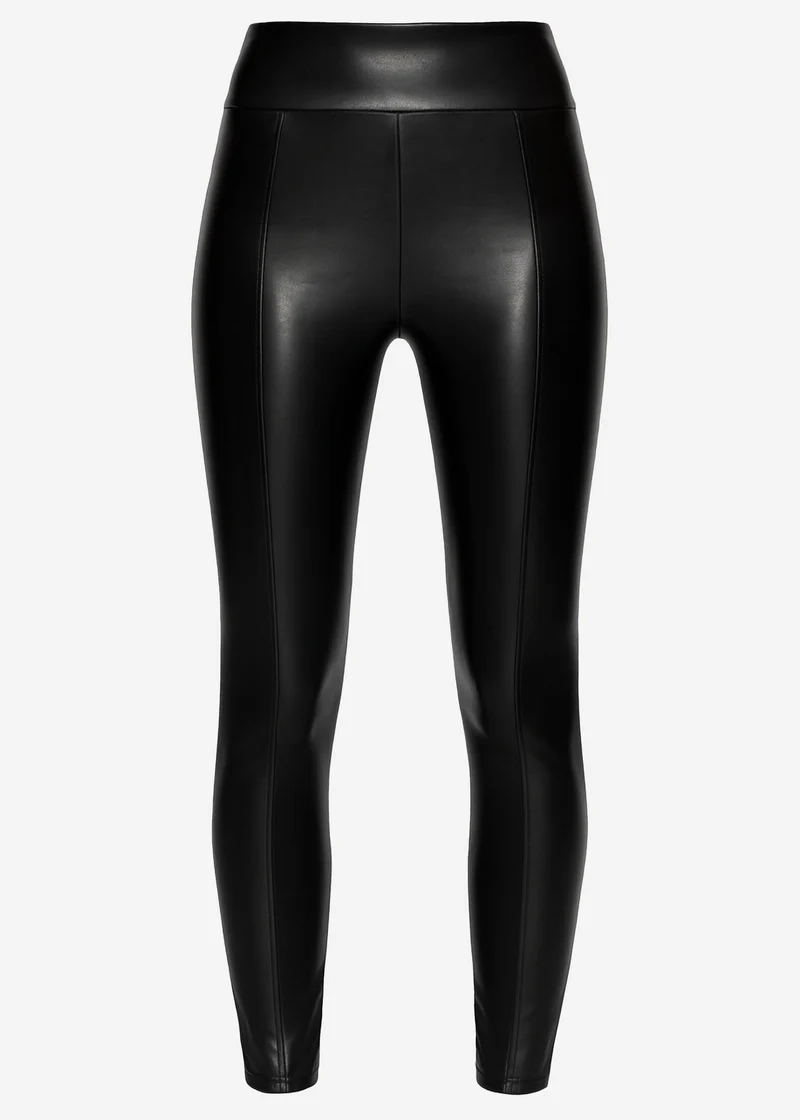 High-Rise Thermo Kunstleder Leggings mit Nähten - schwarz