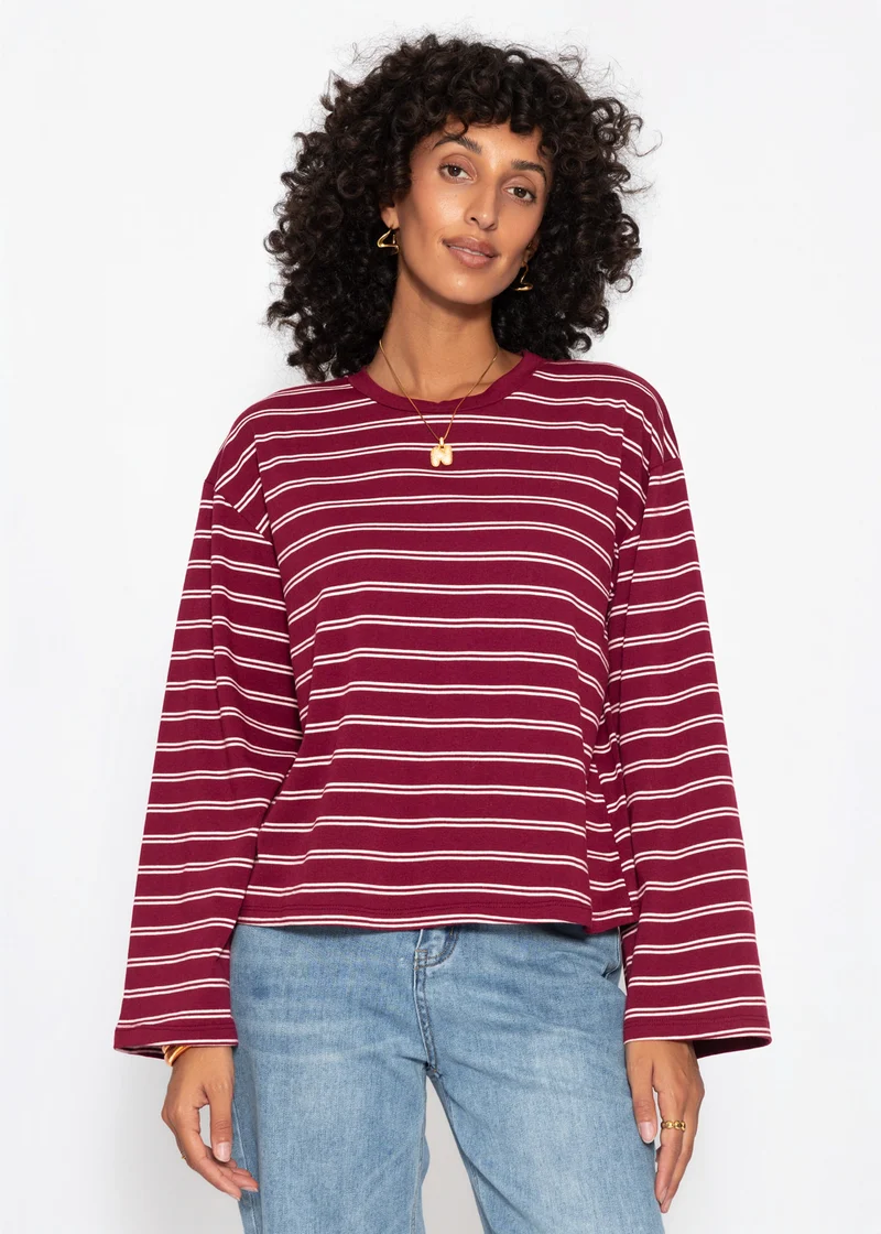 Gestreiftes Langarmshirt mit weiten Ärmeln - burgundy