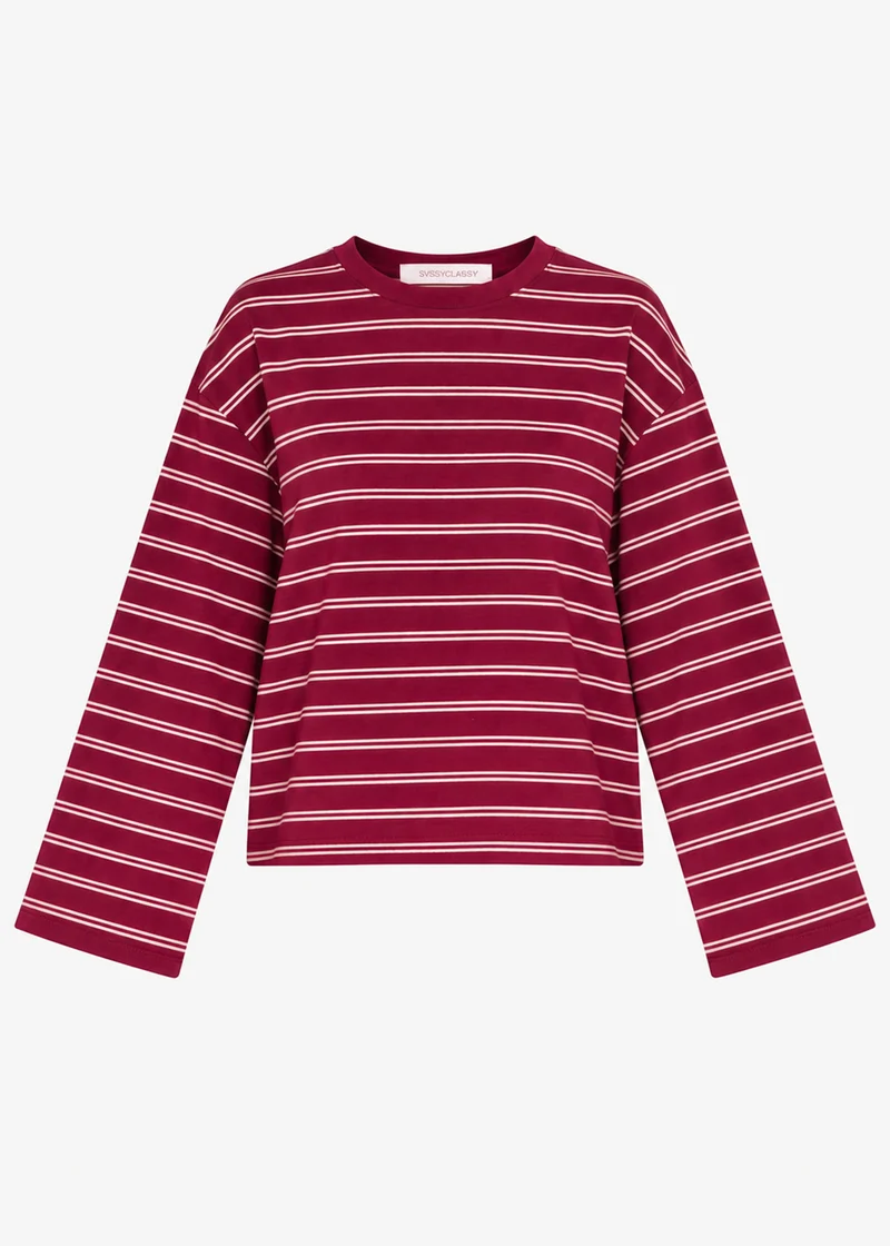 Gestreiftes Langarmshirt mit weiten Ärmeln - burgundy