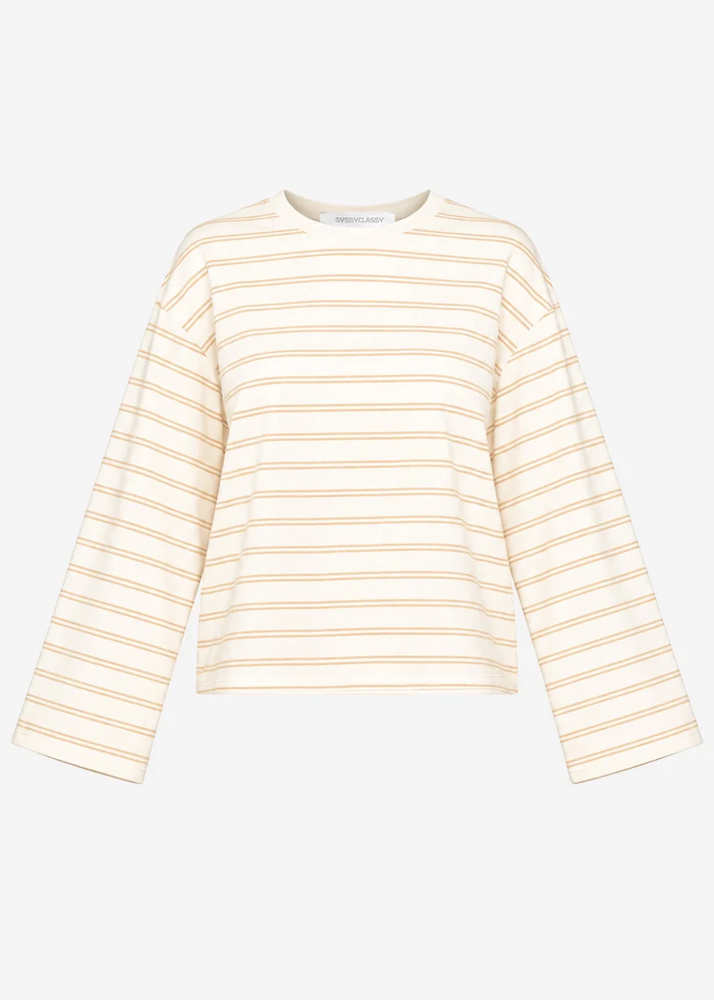 Gestreiftes Langarmshirt mit weiten Ärmeln - creme