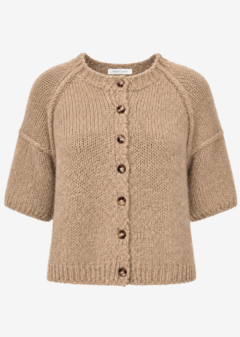 Kurzarm Cardigan mit Außennähten - beige