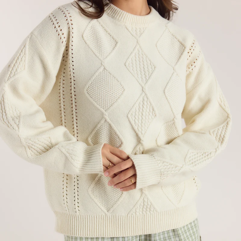 Zopfmuster-Pullover - Crèmefarbe