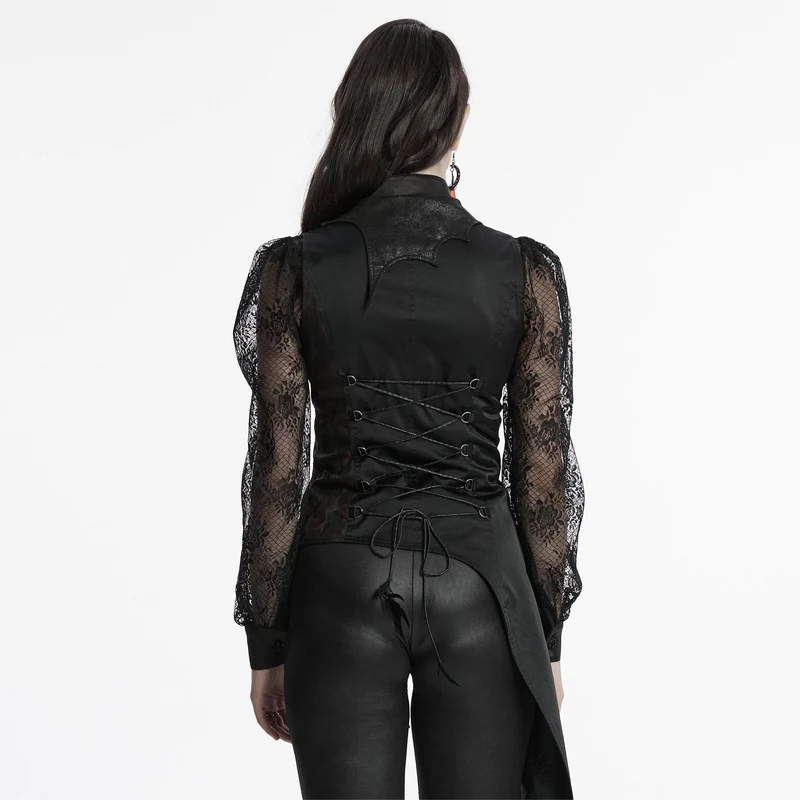 Gothic-Weste für Damen mit asymmetrischem Blumenmuster, Fledermauskragen und abnehmbarer Brosche