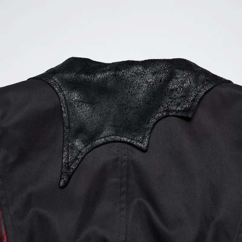 Gothic-Weste für Damen mit asymmetrischem Blumenmuster, Fledermauskragen und abnehmbarer Brosche
