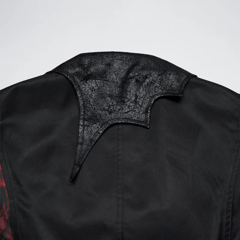 Gothic-Weste für Herren mit asymmetrischem Blumenmuster, Fledermauskragen und abnehmbarer Brosche