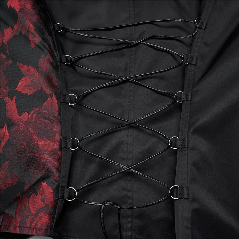 Gothic-Weste für Herren mit asymmetrischem Blumenmuster, Fledermauskragen und abnehmbarer Brosche