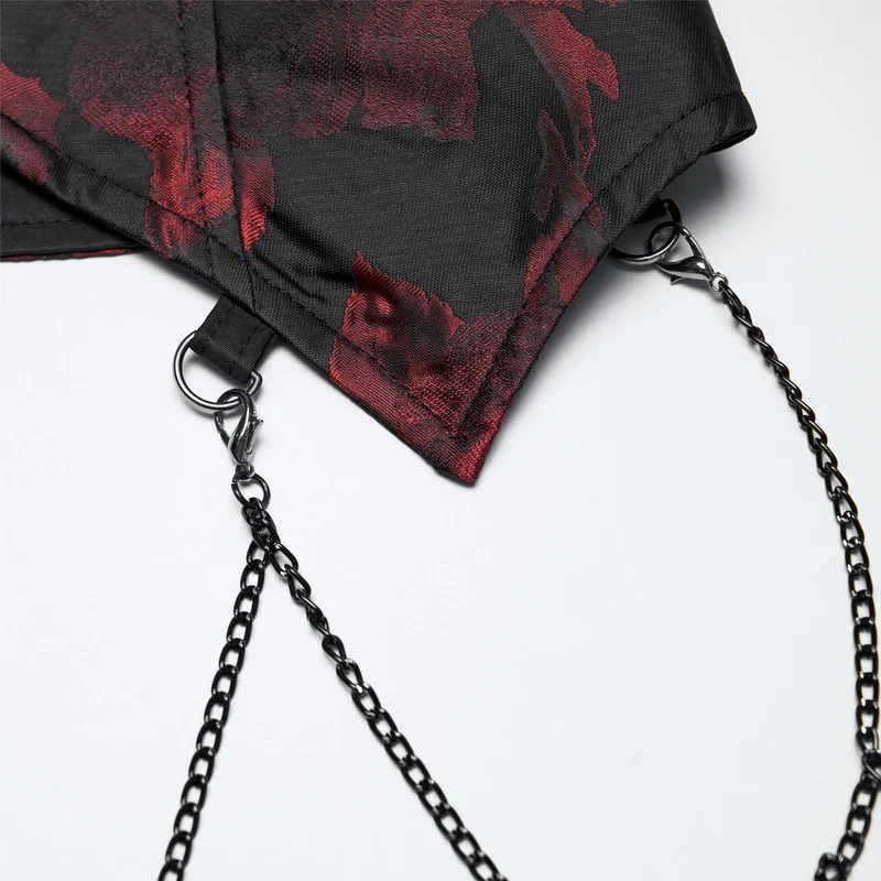 Gothic-Weste für Herren mit asymmetrischem Blumenmuster, Fledermauskragen und abnehmbarer Brosche