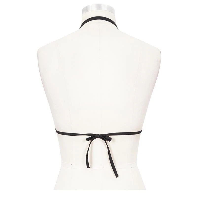 Damen Grunge Black Neckholder Bikini Top mit Scottish Check Rüschen