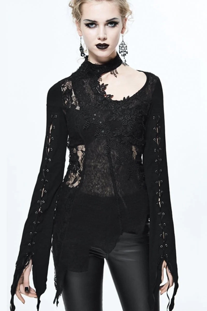 Asymmetrisches, spitzenbesetztes Goth-Top für Damen