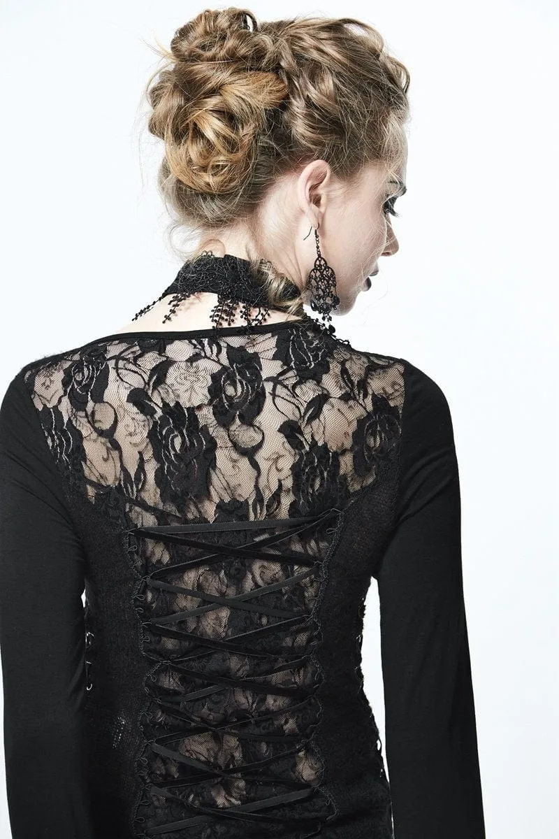 Asymmetrisches, spitzenbesetztes Goth-Top für Damen