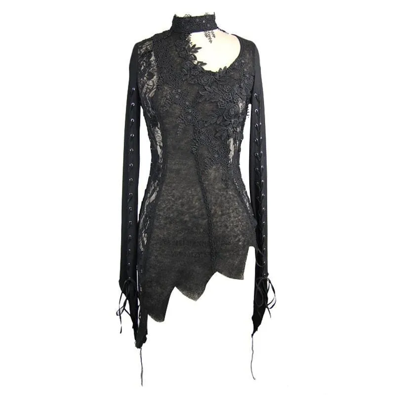 Asymmetrisches, spitzenbesetztes Goth-Top für Damen