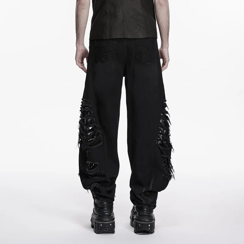 Punk-Hose für Herren mit Nieten, Mesh-Einsätzen und zerrissenem Design