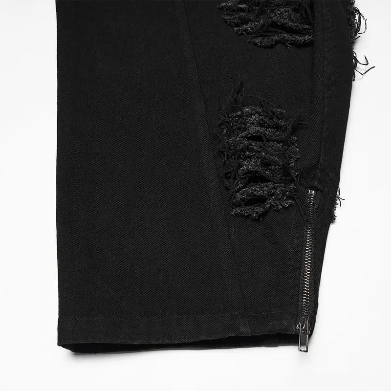 Punk-Hose für Herren mit Nieten, Mesh-Einsätzen und zerrissenem Design