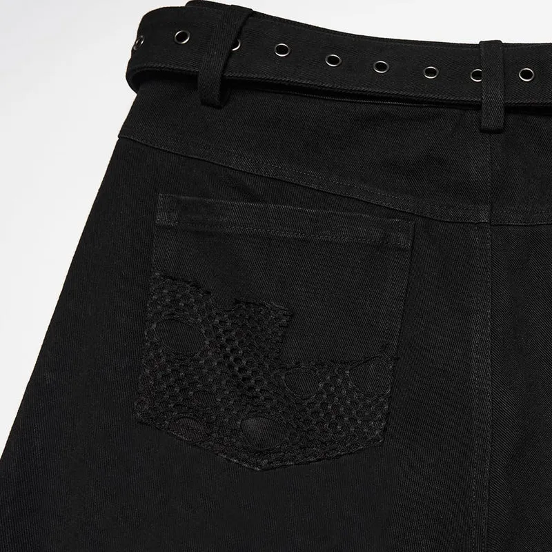 Punk-Hose für Herren mit Nieten, Mesh-Einsätzen und zerrissenem Design