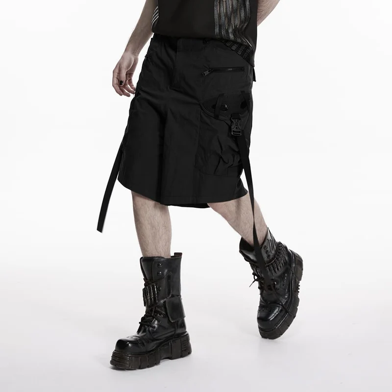 Schwarze Punk-Shorts für Herren mit großen Taschen und Trägern